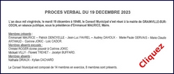 PROCES VERBAL DE LA REUNION DU CONSEIL MUNICIPAL SEANCE DU 19 décembre 2023