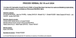 PROCES VERBAL DE LA REUNION DU CONSEIL MUNICIPAL SEANCE DU 18 avril 2024